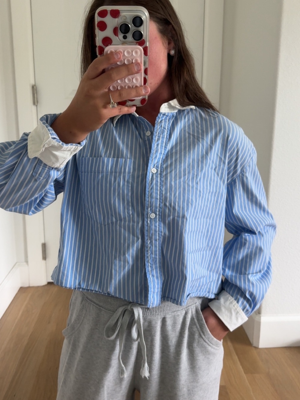 Sophie Rue Blue & White Striped Button-Up Crop Blouse